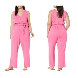 🍁 NWT The Drop Women's @caralynmirand Sleeveless Wrap Jumpsuit Rose Pink Stretch